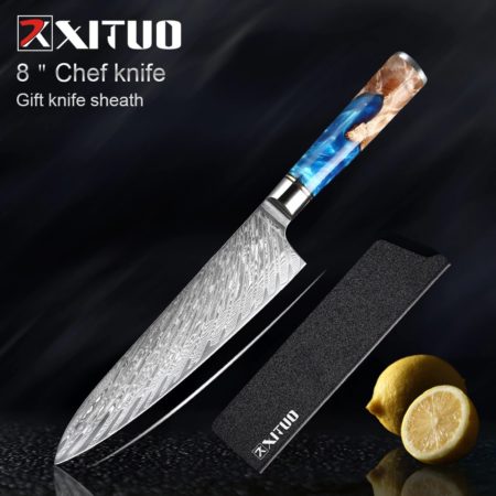 XT XITUO Damascus chef's knife,japanese knives kitchen set | 4 piece kinves  set Santoku knife Utility Knife Japanese VG10 Damascus Steel - G10 handle