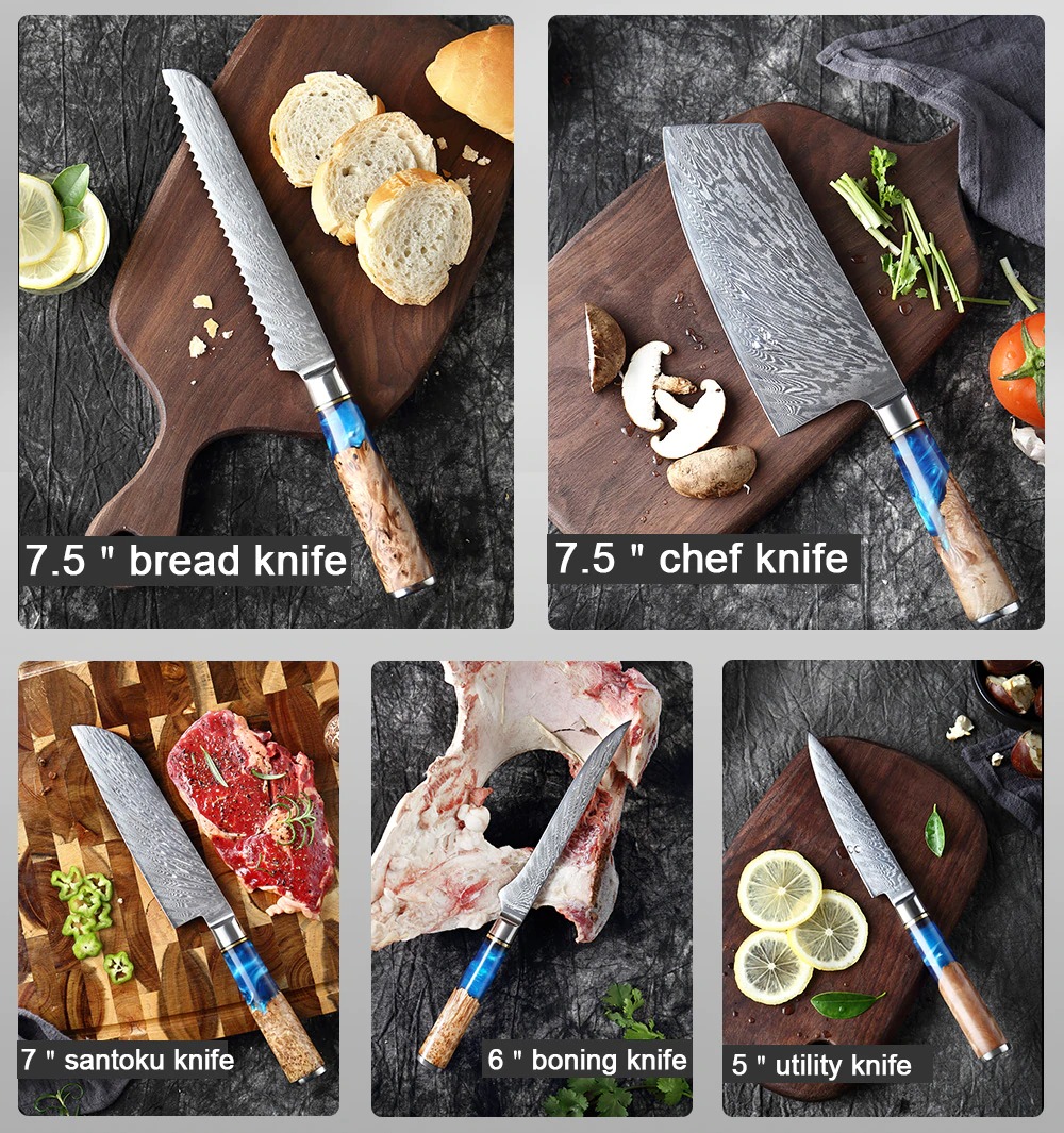 SHAN ZU Chef Knife 8 Inch Japanese Steel Damascus Kitchen Knife,  Professional Kitchen Knives Sharp High Carbon Super Steel Kitchen Utility  Knife